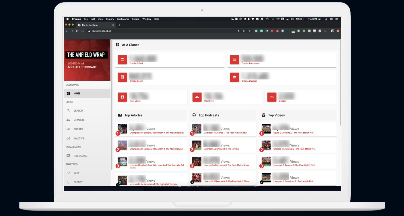 The Anfield Wrap custom app CMS and dashboard